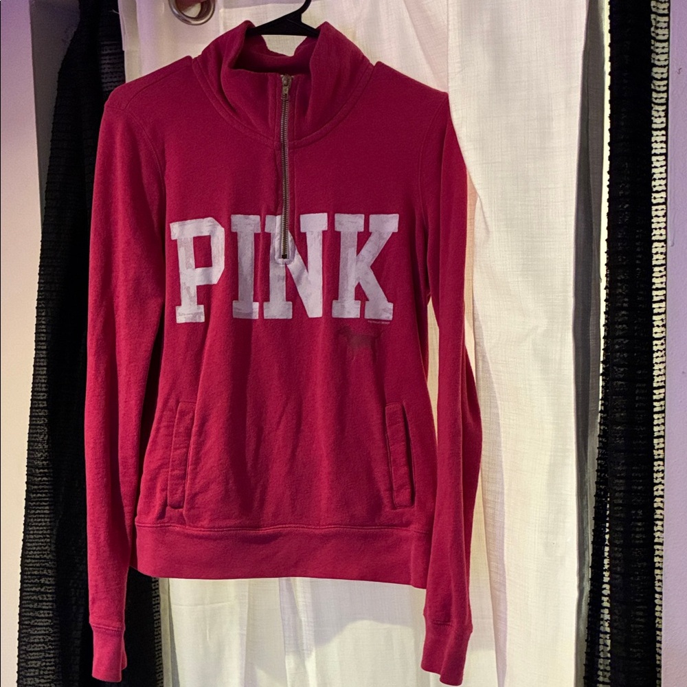 PINK Victoria's Secret Women's Magenta Quarter-Zip Sweatshirt
